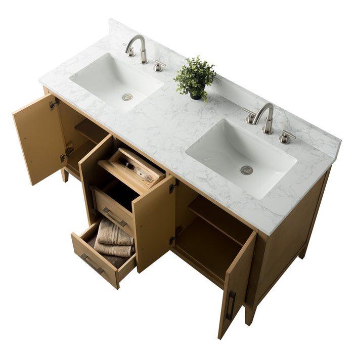 60" Double Sink Modern Freestanding Bathroom Vanity Set with Arabescato White Engineered Marble Top – Storage Cabinet with Soft-Closing Doors & Drawers VA9060D - HomeBeyond