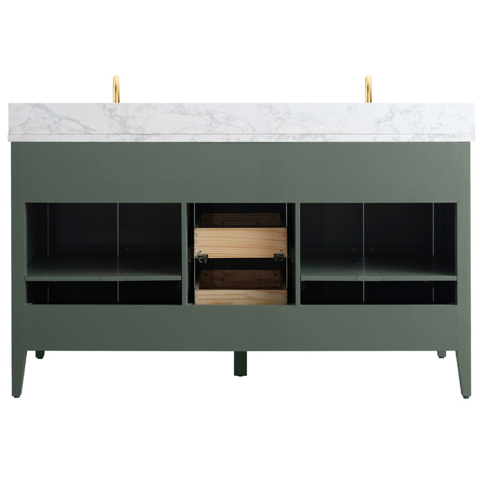 60" Double Sink Modern Freestanding Bathroom Vanity Set with Arabescato White Engineered Marble Top – Storage Cabinet with Soft-Closing Doors & Drawers VA9060D - HomeBeyond