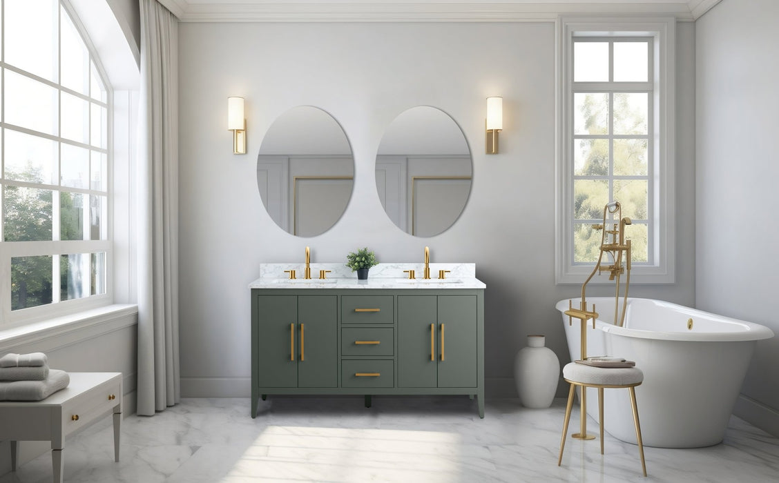 60" Double Sink Modern Freestanding Bathroom Vanity Set with Arabescato White Engineered Marble Top – Storage Cabinet with Soft-Closing Doors & Drawers VA9060D - HomeBeyond