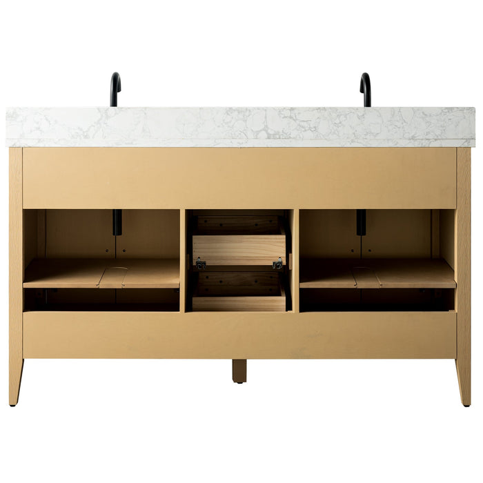 60" Double Sink Modern Freestanding Bathroom Vanity Set with Arabescato White Engineered Marble Top – Storage Cabinet with Soft-Closing Doors & Drawers VA9060D - HomeBeyond