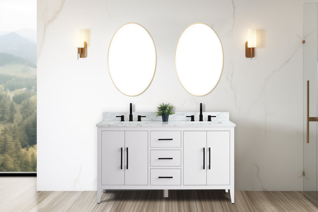 60" Double Sink Modern Freestanding Bathroom Vanity Set with Arabescato White Engineered Marble Top – Storage Cabinet with Soft-Closing Doors & Drawers VA9060D - HomeBeyond