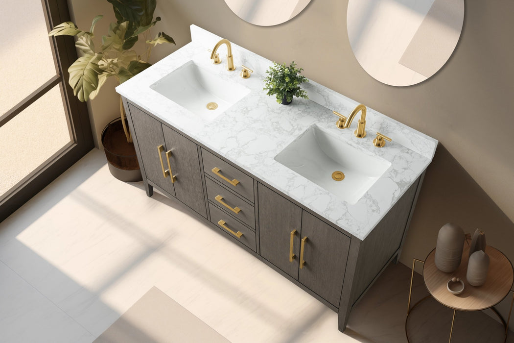 60" Double Sink Modern Freestanding Bathroom Vanity Set with Arabescato White Engineered Marble Top – Storage Cabinet with Soft-Closing Doors & Drawers VA9060D - HomeBeyond