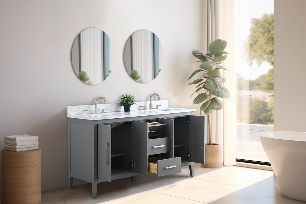 60" Double Sink Modern Freestanding Bathroom Vanity Set with Arabescato White Engineered Marble Top – Storage Cabinet with Soft-Closing Doors & Drawers VA9060D - HomeBeyond