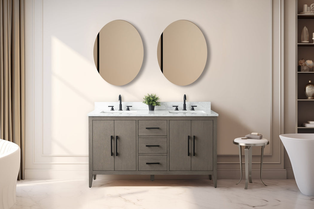 60" Double Sink Modern Freestanding Bathroom Vanity Set with Arabescato White Engineered Marble Top – Storage Cabinet with Soft-Closing Doors & Drawers VA9060D - HomeBeyond