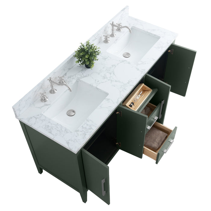 60" Double Sink Modern Freestanding Bathroom Vanity Set with Arabescato White Engineered Marble Top – Storage Cabinet with Soft-Closing Doors & Drawers VA9060D - HomeBeyond