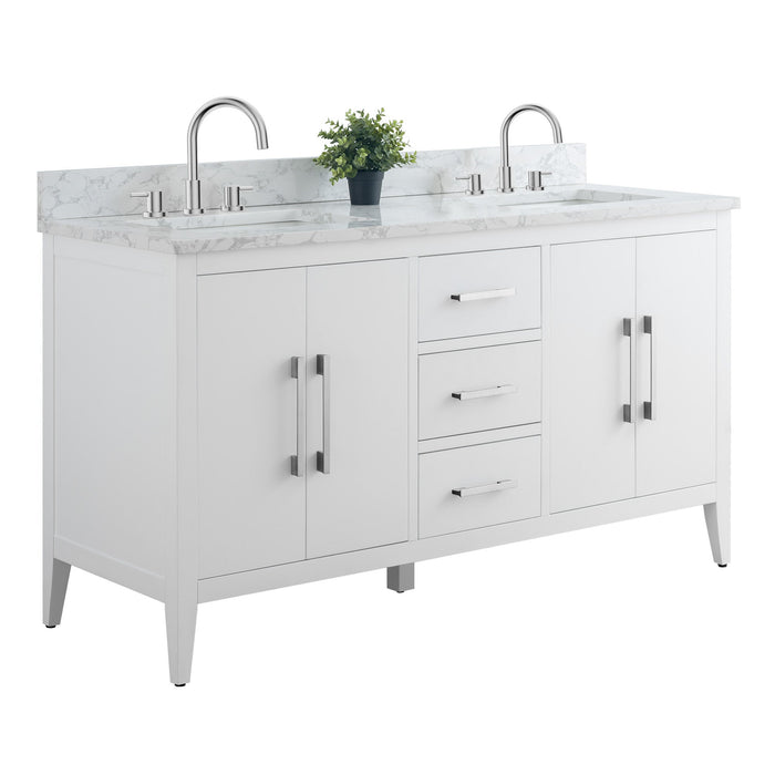 60" Double Sink Modern Freestanding Bathroom Vanity Set with Arabescato White Engineered Marble Top – Storage Cabinet with Soft-Closing Doors & Drawers VA9060D - HomeBeyond
