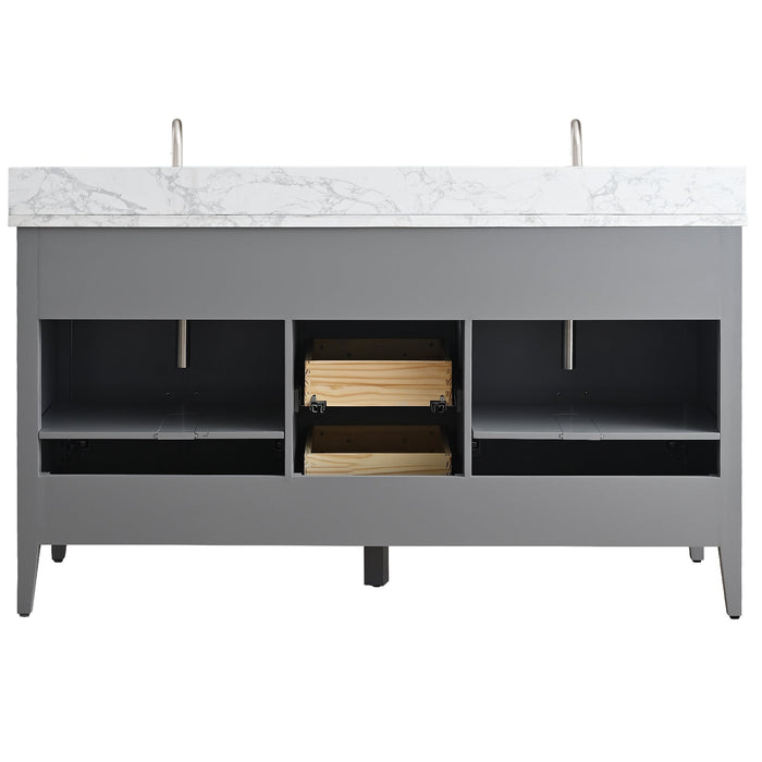 60" Double Sink Modern Freestanding Bathroom Vanity Set with Arabescato White Engineered Marble Top – Storage Cabinet with Soft-Closing Doors & Drawers VA9060D - HomeBeyond