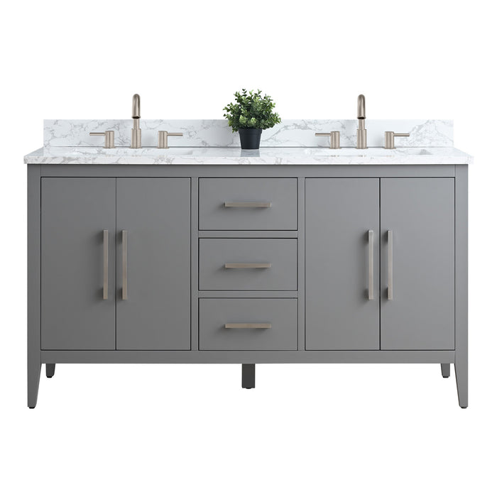 60" Double Sink Modern Freestanding Bathroom Vanity Set with Arabescato White Engineered Marble Top – Storage Cabinet with Soft-Closing Doors & Drawers VA9060D - HomeBeyond