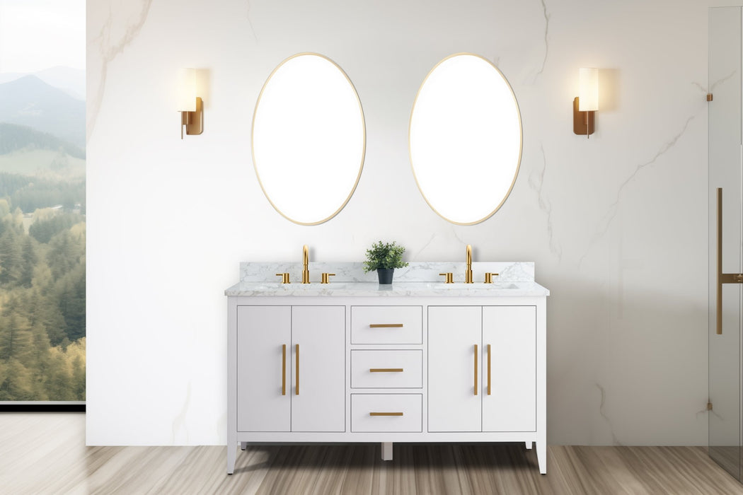 60" Double Sink Modern Freestanding Bathroom Vanity Set with Arabescato White Engineered Marble Top – Storage Cabinet with Soft-Closing Doors & Drawers VA9060D - HomeBeyond