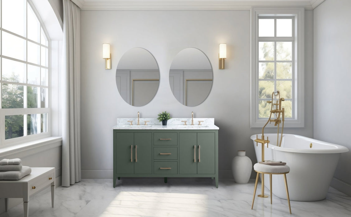 60" Double Sink Modern Freestanding Bathroom Vanity Set with Arabescato White Engineered Marble Top – Storage Cabinet with Soft-Closing Doors & Drawers VA9060D - HomeBeyond