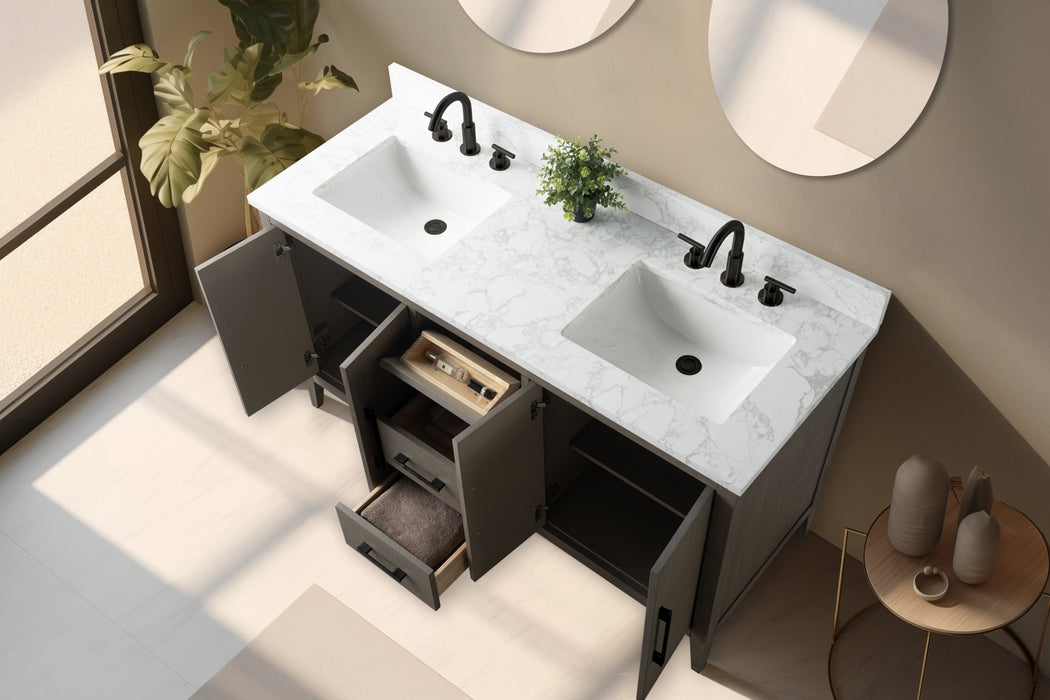 60" Double Sink Modern Freestanding Bathroom Vanity Set with Arabescato White Engineered Marble Top – Storage Cabinet with Soft-Closing Doors & Drawers VA9060D - HomeBeyond