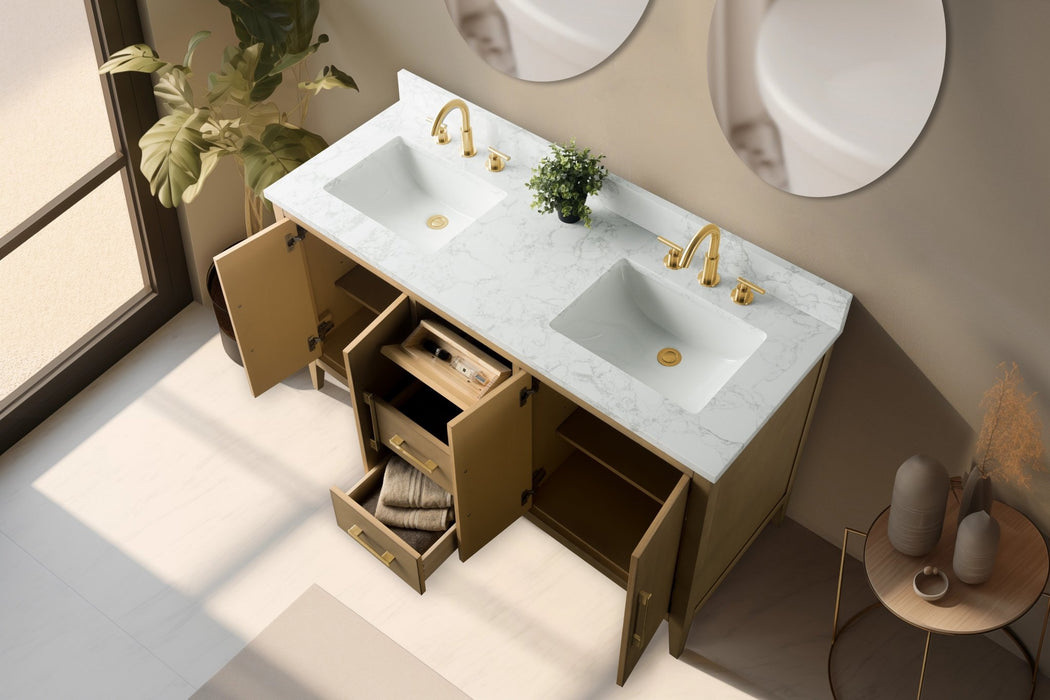 60" Double Sink Modern Freestanding Bathroom Vanity Set with Arabescato White Engineered Marble Top – Storage Cabinet with Soft-Closing Doors & Drawers VA9060D - HomeBeyond
