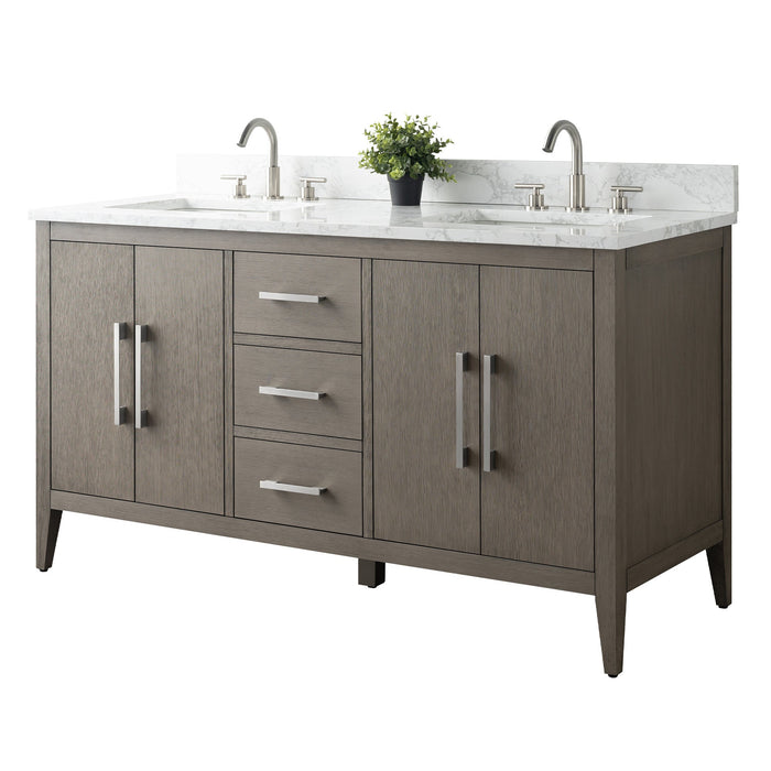 60" Double Sink Modern Freestanding Bathroom Vanity Set with Arabescato White Engineered Marble Top – Storage Cabinet with Soft-Closing Doors & Drawers VA9060D - HomeBeyond