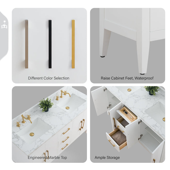 60" Double Sink Modern Freestanding Bathroom Vanity Set with Arabescato White Engineered Marble Top – Storage Cabinet with Soft-Closing Doors & Drawers VA9060D - HomeBeyond