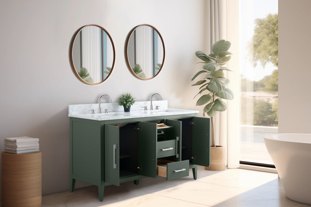 60" Double Sink Modern Freestanding Bathroom Vanity Set with Arabescato White Engineered Marble Top – Storage Cabinet with Soft-Closing Doors & Drawers VA9060D - HomeBeyond