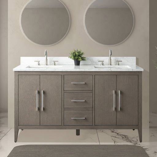 60" Double Sink Modern Freestanding Bathroom Vanity Set with Arabescato White Engineered Marble Top – Storage Cabinet with Soft-Closing Doors & Drawers VA9060D - HomeBeyond