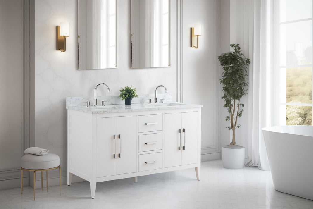 60" Double Sink Modern Freestanding Bathroom Vanity Set with Arabescato White Engineered Marble Top – Storage Cabinet with Soft-Closing Doors & Drawers VA9060D - HomeBeyond