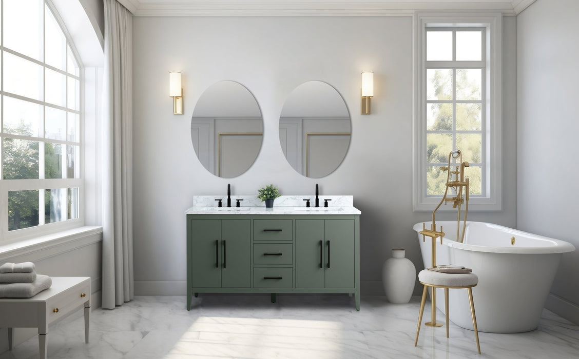 60" Double Sink Modern Freestanding Bathroom Vanity Set with Arabescato White Engineered Marble Top – Storage Cabinet with Soft-Closing Doors & Drawers VA9060D - HomeBeyond