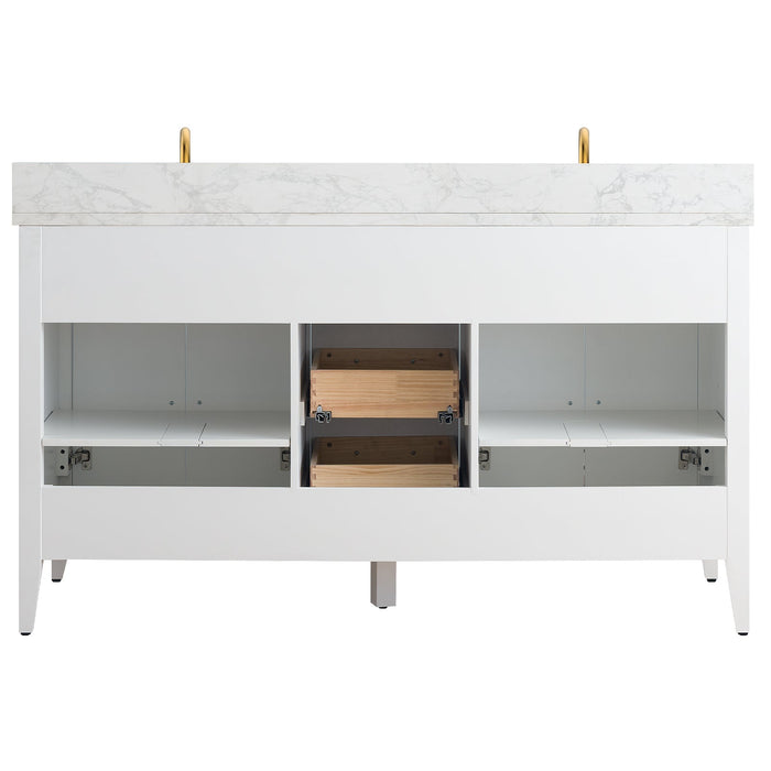 60" Double Sink Modern Freestanding Bathroom Vanity Set with Arabescato White Engineered Marble Top – Storage Cabinet with Soft-Closing Doors & Drawers VA9060D - HomeBeyond