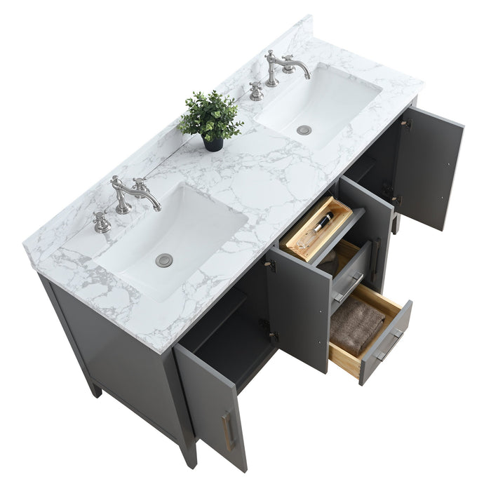 60" Double Sink Modern Freestanding Bathroom Vanity Set with Arabescato White Engineered Marble Top – Storage Cabinet with Soft-Closing Doors & Drawers VA9060D - HomeBeyond