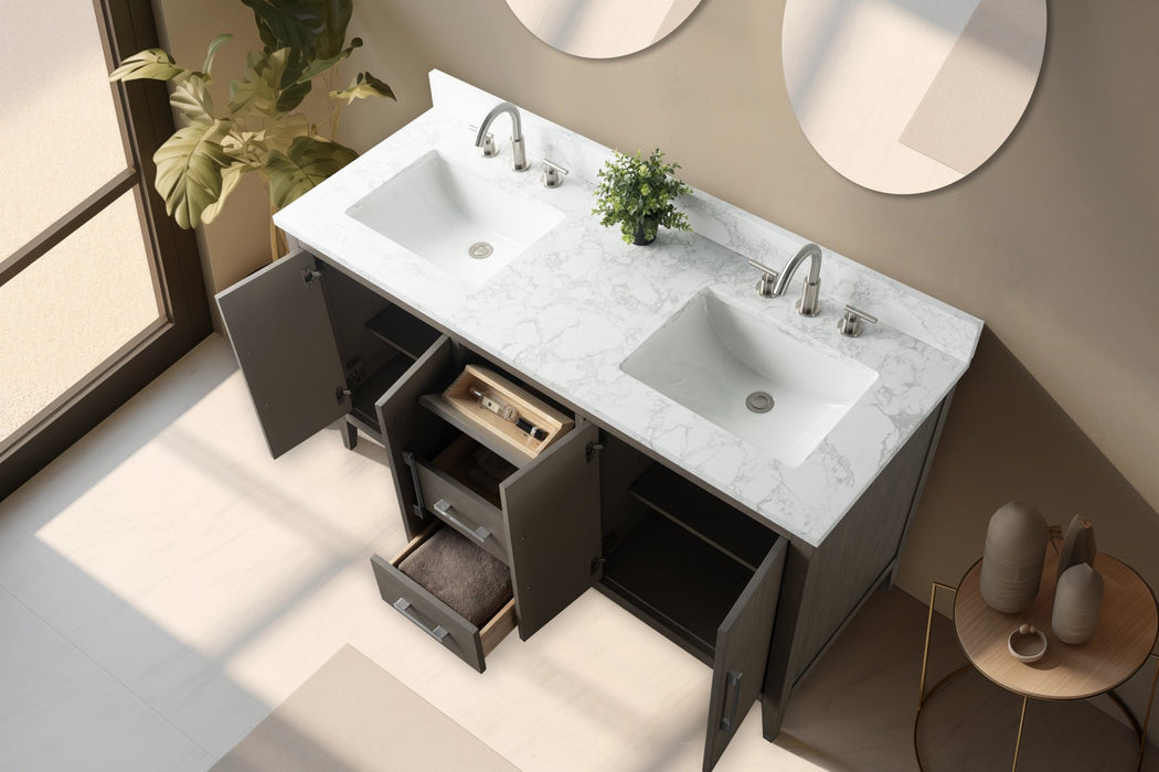 60" Double Sink Modern Freestanding Bathroom Vanity Set with Arabescato White Engineered Marble Top – Storage Cabinet with Soft-Closing Doors & Drawers VA9060D - HomeBeyond