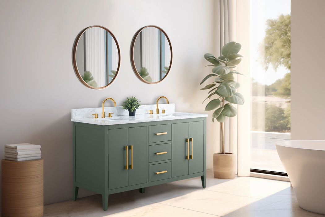 60" Double Sink Modern Freestanding Bathroom Vanity Set with Arabescato White Engineered Marble Top – Storage Cabinet with Soft-Closing Doors & Drawers VA9060D - HomeBeyond