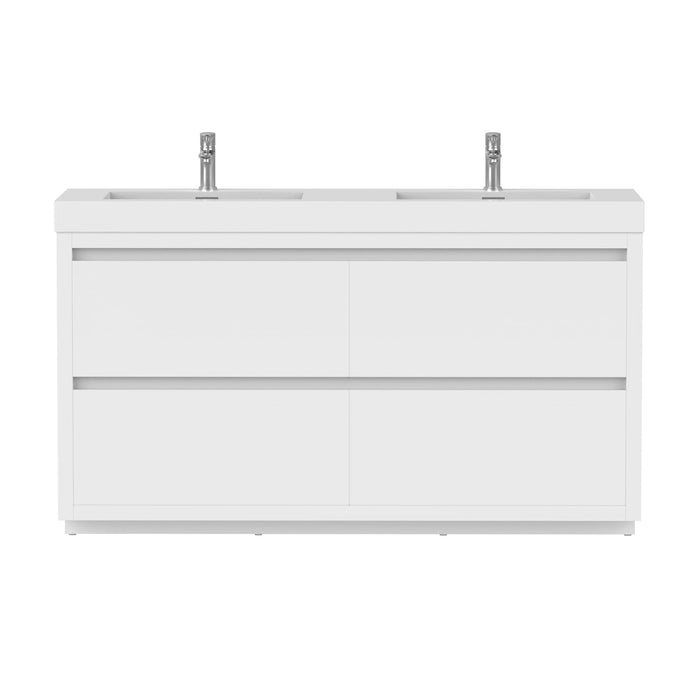 60" Double Sink Modern Freestanding Bathroom Vanity Set with White Engineered Stone Top – Large Storage Cabinet with Soft-Closing Drawers VA6060DWF - HomeBeyond