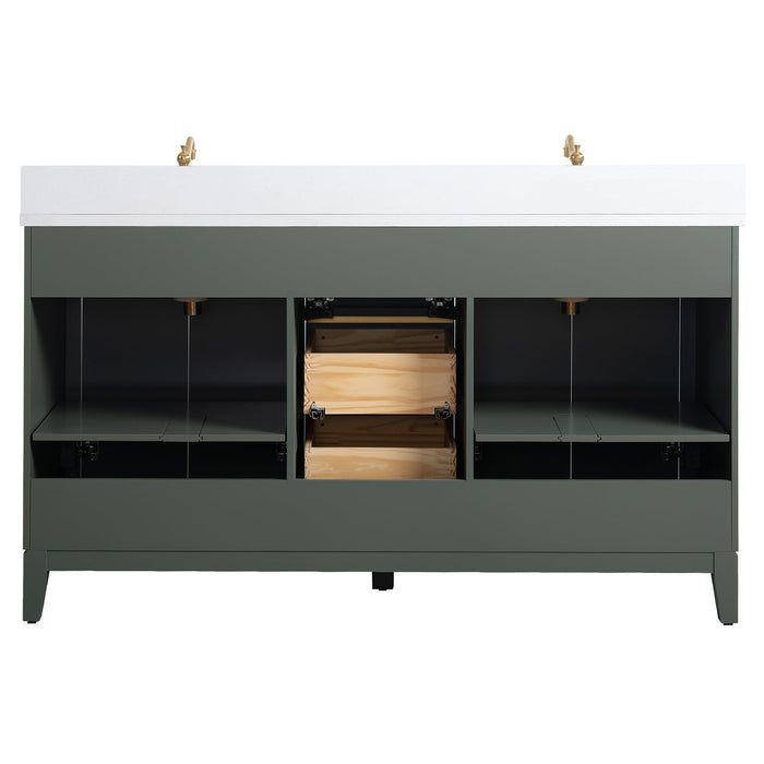 60" Double Sink Modern Freestanding Solid Wood Bathroom Vanity Set with Ariston White Engineered Marble Top – Storage Cabinet with Soft-Closing Drawers VA8060-D - HomeBeyond