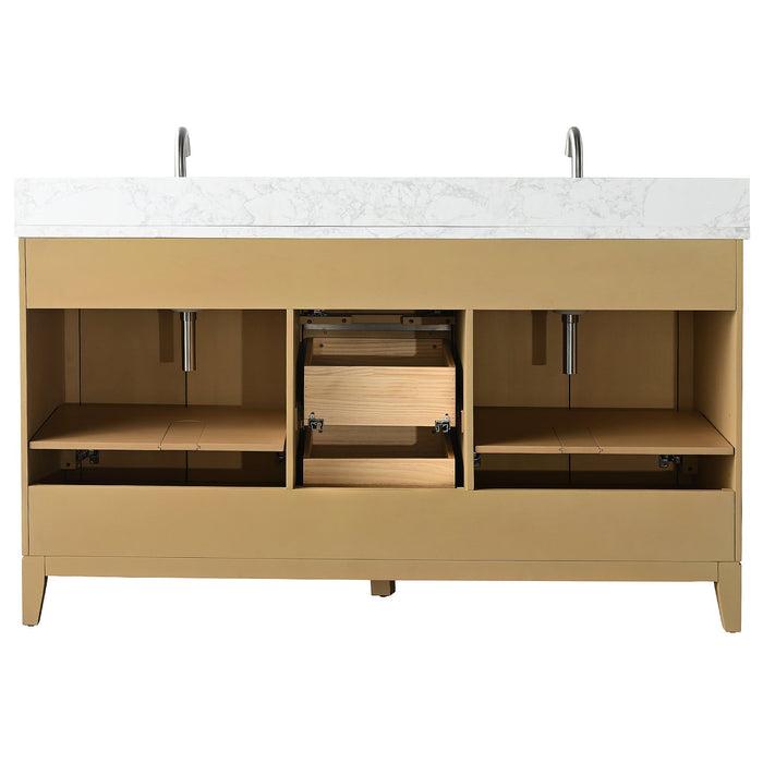 60" Double Sink Modern Freestanding Solid Wood Bathroom Vanity Set with Ariston White Engineered Marble Top – Storage Cabinet with Soft-Closing Drawers VA8060-D - HomeBeyond