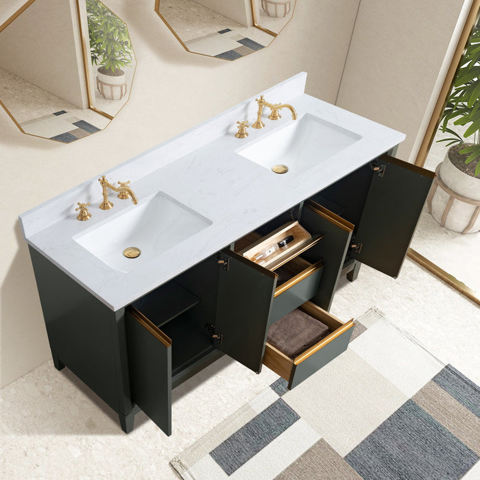 60" Double Sink Modern Freestanding Solid Wood Bathroom Vanity Set with Ariston White Engineered Marble Top – Storage Cabinet with Soft-Closing Drawers VA8060-D - HomeBeyond