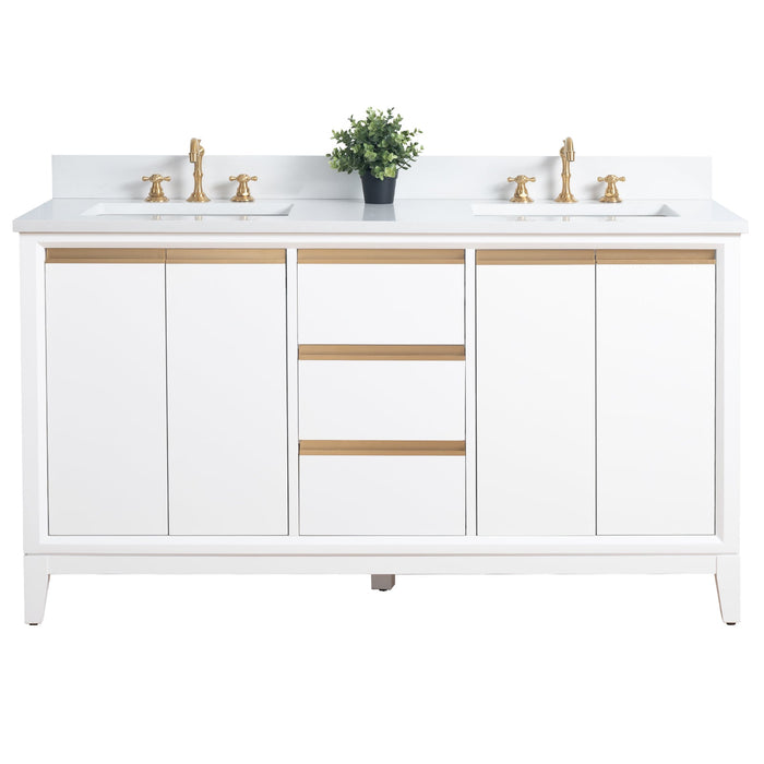 60" Double Sink Modern Freestanding Solid Wood Bathroom Vanity Set with Ariston White Engineered Marble Top – Storage Cabinet with Soft-Closing Drawers VA8060-D - HomeBeyond