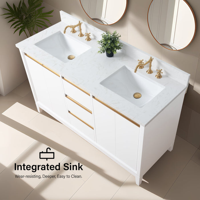 60" Double Sink Modern Freestanding Solid Wood Bathroom Vanity Set with Ariston White Engineered Marble Top – Storage Cabinet with Soft-Closing Drawers VA8060-D - HomeBeyond