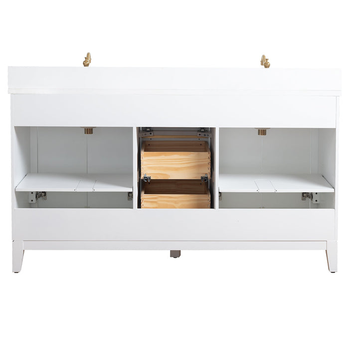 60" Double Sink Modern Freestanding Solid Wood Bathroom Vanity Set with Ariston White Engineered Marble Top – Storage Cabinet with Soft-Closing Drawers VA8060-D - HomeBeyond