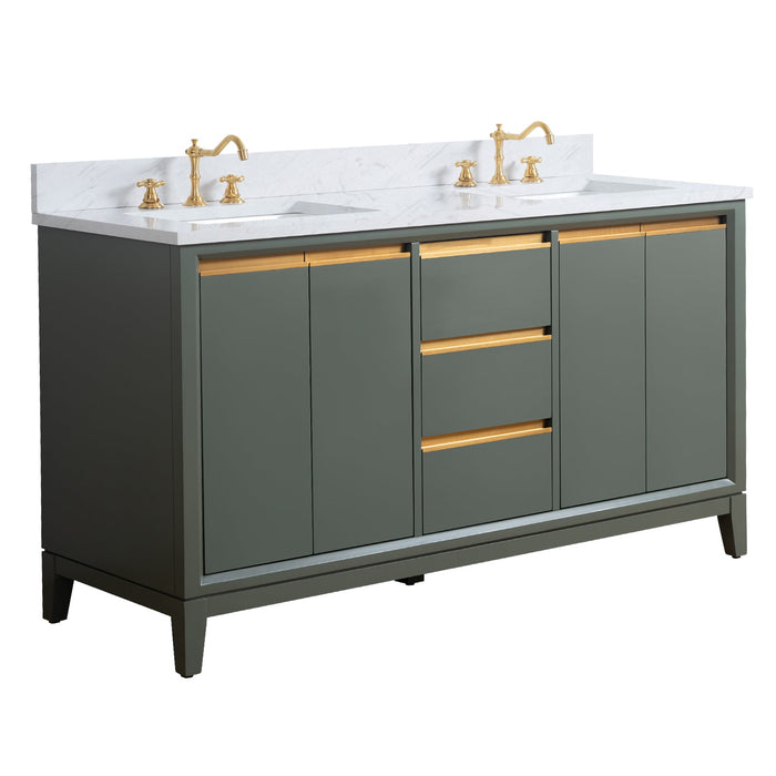 60" Double Sink Modern Freestanding Solid Wood Bathroom Vanity Set with Ariston White Engineered Marble Top – Storage Cabinet with Soft-Closing Drawers VA8060-D - HomeBeyond