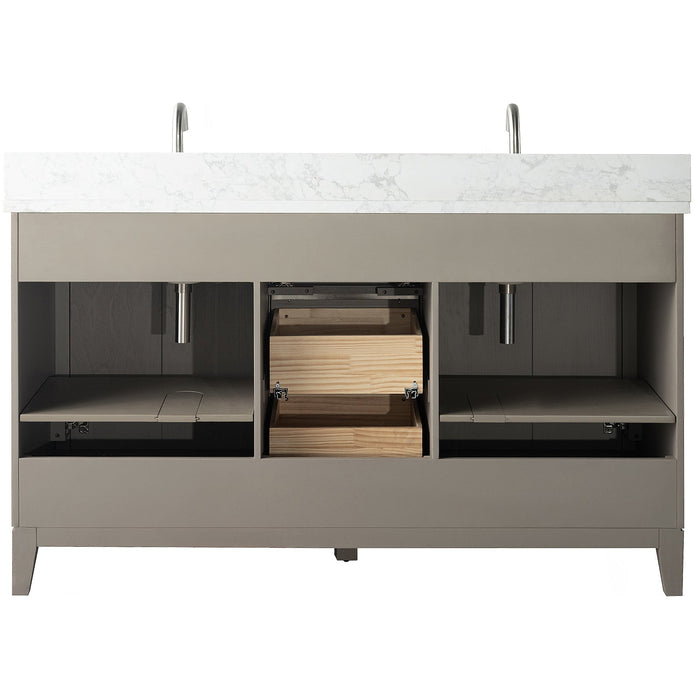 60" Double Sink Modern Freestanding Solid Wood Bathroom Vanity Set with Ariston White Engineered Marble Top – Storage Cabinet with Soft-Closing Drawers VA8060-D - HomeBeyond