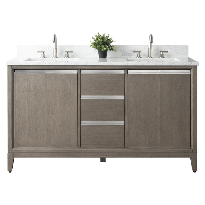 60" Double Sink Modern Freestanding Solid Wood Bathroom Vanity Set with Ariston White Engineered Marble Top – Storage Cabinet with Soft-Closing Drawers VA8060-D - HomeBeyond