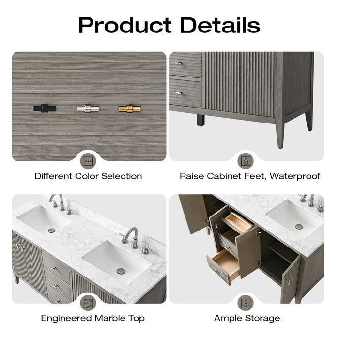 60" Double Sink Modern Freestanding Solid Wood Bathroom Vanity Set with Engineered Marble Top – Storage Cabinet with Soft-Closing Doors & Drawers VA9160D - HomeBeyond