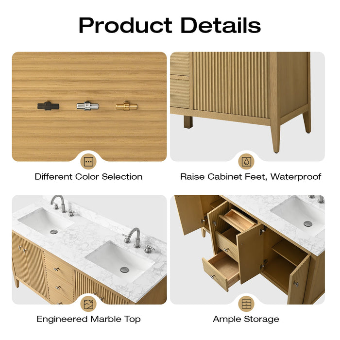 60" Double Sink Modern Freestanding Solid Wood Bathroom Vanity Set with Engineered Marble Top – Storage Cabinet with Soft-Closing Doors & Drawers VA9160D - HomeBeyond