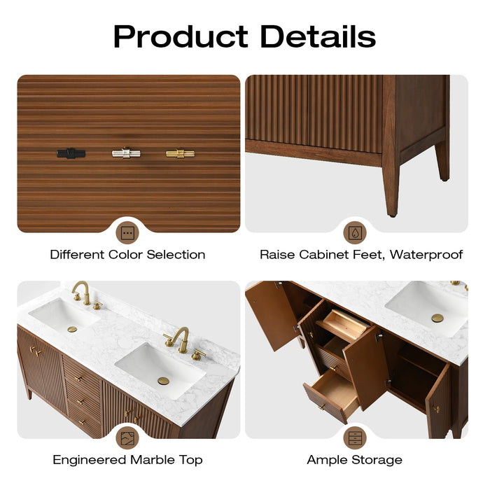 60" Double Sink Modern Freestanding Solid Wood Bathroom Vanity Set with Engineered Marble Top – Storage Cabinet with Soft-Closing Doors & Drawers VA9160D - HomeBeyond