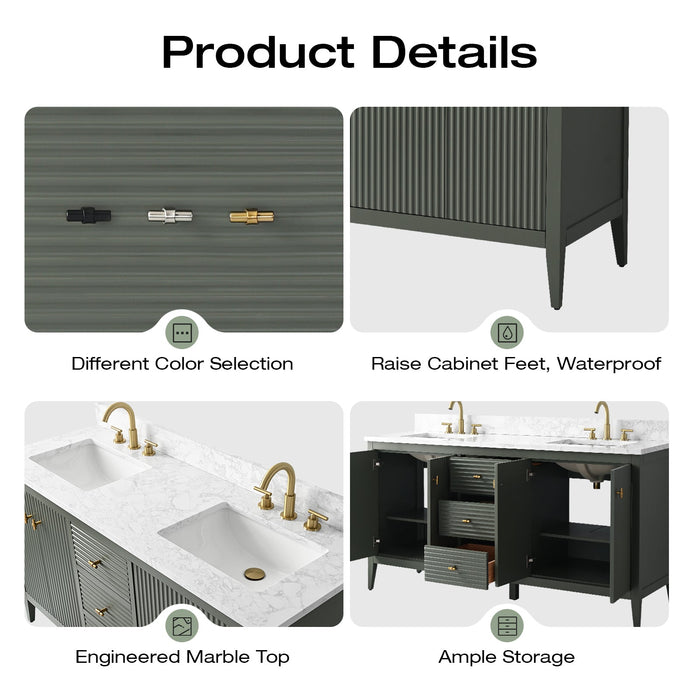 60" Double Sink Modern Freestanding Solid Wood Bathroom Vanity Set with Engineered Marble Top – Storage Cabinet with Soft-Closing Doors & Drawers VA9160D - HomeBeyond