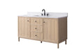 60" Freestanding Bathroom Vanity with Milano Mist Engineered Stone Countertop, Integrated Ceramic Sink, Hidden Power & USB Charging Station and Hair Dryer Storage - HomeBeyond