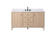 60" Freestanding Bathroom Vanity with Milano Mist Engineered Stone Countertop, Integrated Ceramic Sink, Hidden Power & USB Charging Station and Hair Dryer Storage - HomeBeyond