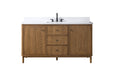 60" Freestanding Bathroom Vanity with Milano Mist Engineered Stone Countertop, Integrated Ceramic Sink, Hidden Power & USB Charging Station and Hair Dryer Storage - HomeBeyond