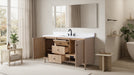 60" Freestanding Bathroom Vanity with Milano Mist Engineered Stone Countertop, Integrated Ceramic Sink, Hidden Power & USB Charging Station and Hair Dryer Storage - HomeBeyond