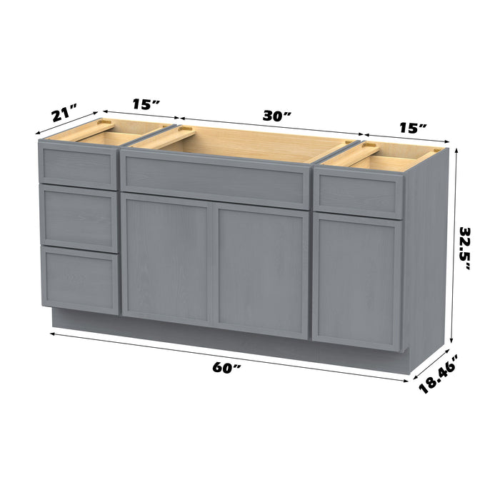 60" Modern Freestanding Birch & Plywood Bathroom Vanity Base Only – Shaker Style Storage Cabinet with 4 Drawers & 3 Doors VA41153-30-151 - HomeBeyond