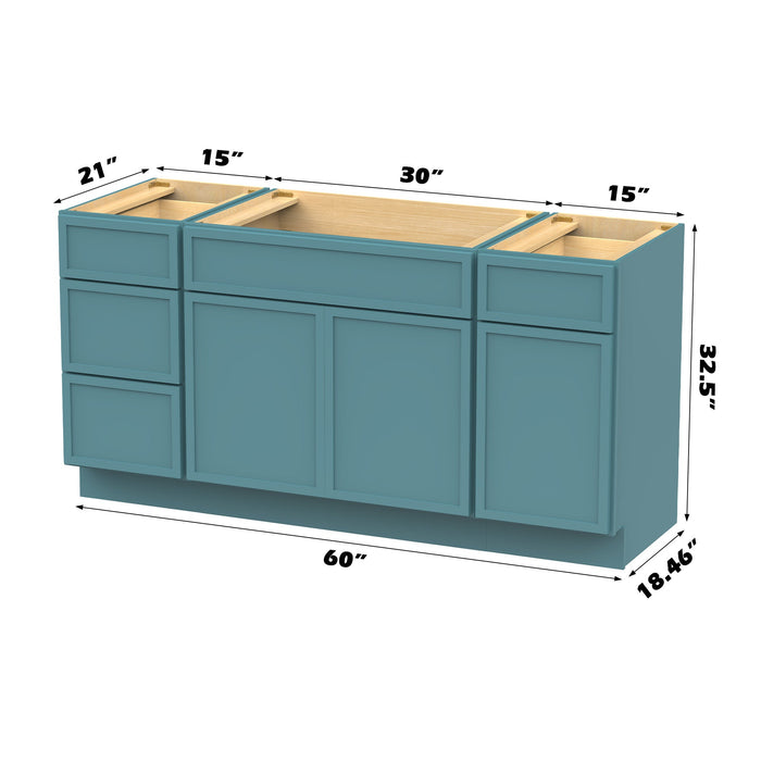 60" Modern Freestanding Birch & Plywood Bathroom Vanity Base Only – Shaker Style Storage Cabinet with 4 Drawers & 3 Doors VA41153-30-151 - HomeBeyond