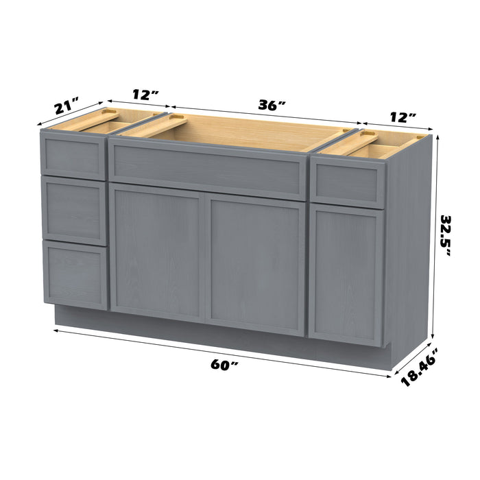60" Modern Freestanding Birch & Plywood Bathroom Vanity Base Only – Shaker Style Storage Cabinet with 4 Drawers & 3 Soft-Closing Doors VA41123-36-121 - HomeBeyond