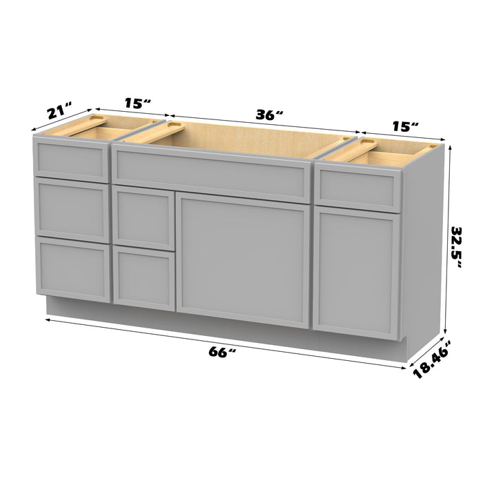 60" Modern Freestanding Birch & Plywood Bathroom Vanity Base Only – Shaker Style Storage Cabinet with 6 Drawers & 2 Soft-Closing Doors VA41123-362L-121 - HomeBeyond
