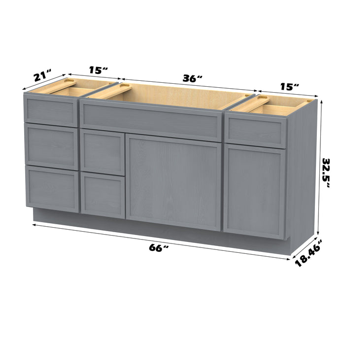 60" Modern Freestanding Birch & Plywood Bathroom Vanity Base Only – Shaker Style Storage Cabinet with 6 Drawers & 2 Soft-Closing Doors VA41123-362L-121 - HomeBeyond