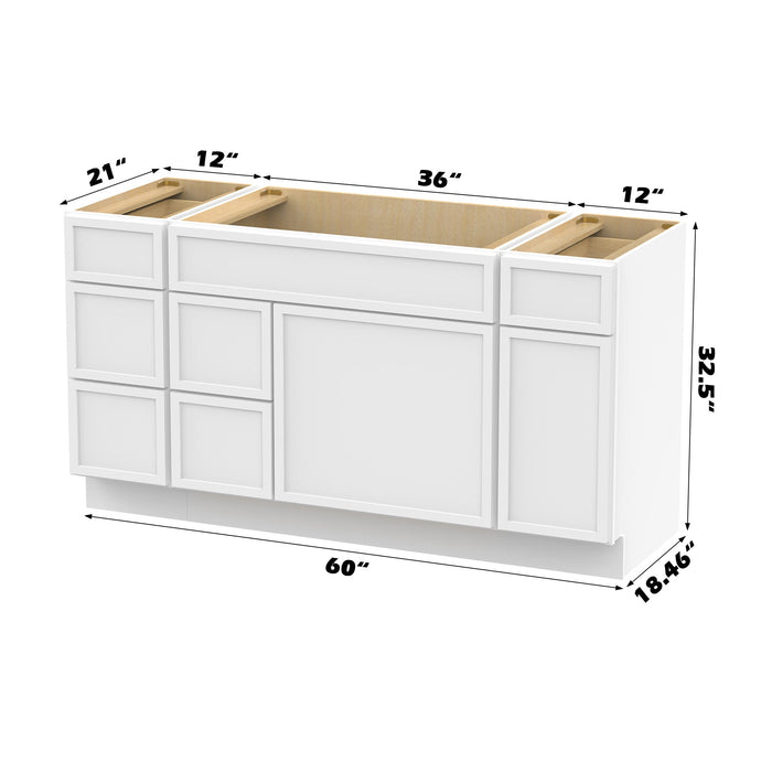 60" Modern Freestanding Birch & Plywood Bathroom Vanity Base Only – Shaker Style Storage Cabinet with 6 Drawers & 2 Soft-Closing Doors VA41123-362L-121 - HomeBeyond